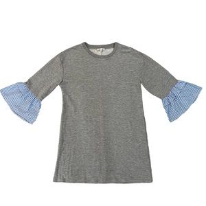 Bleuh Ciel Sweater Dress with Bell Sleeves Gray, Blue, and White Size Medium